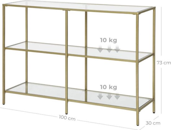 MAZAZU Consoletafel Goud met Glazen Bladen - 100x30x73 cm