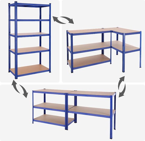 MIRA Home Kelderplank met 5 verstelbare legplanken - Metaal - Blauw - 200x100x50