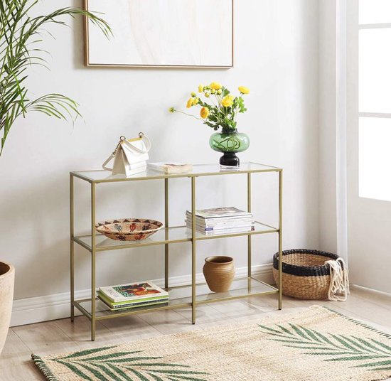 MAZAZU Consoletafel Goud met Glazen Bladen - 100x30x73 cm