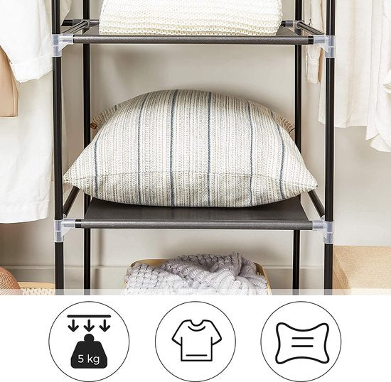 MIRA Home - XXL Canvas Garderobekast - Kledingkast - Opvouwbaar - Zwart - 175x150x45cm