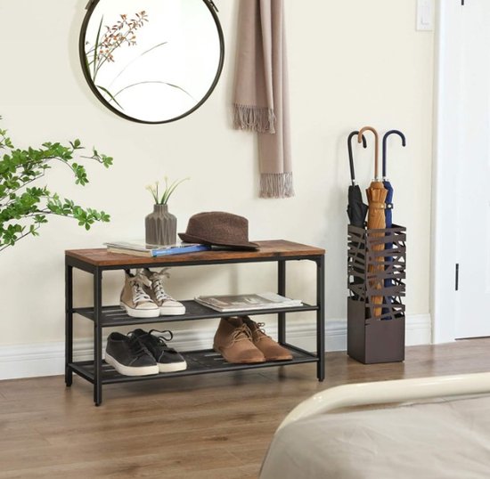 MAZAZU Schoenenrek Industrieel - 80x30x44cm - Metaal en Hout - Voor Hal & Entree