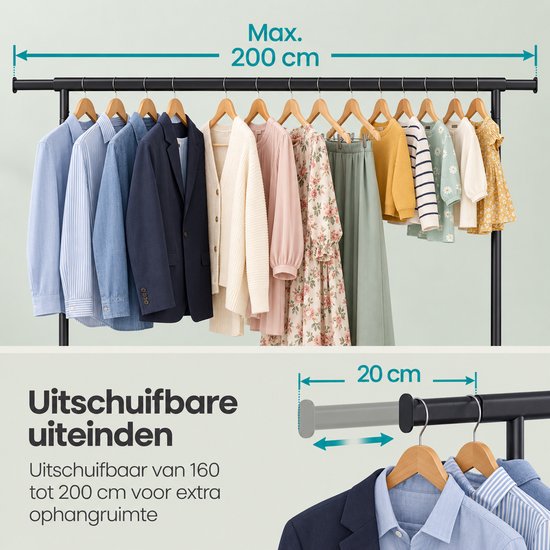 MAZAZU kledingrek op wielen zwart staal 5