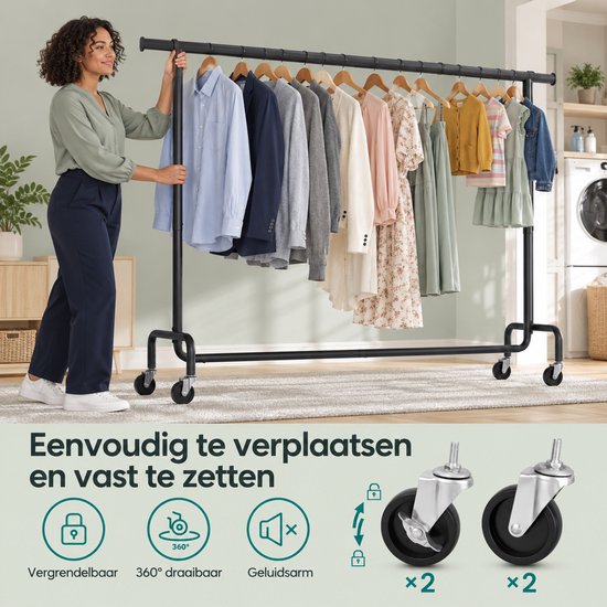 MAZAZU kledingrek op wielen zwart staal 6