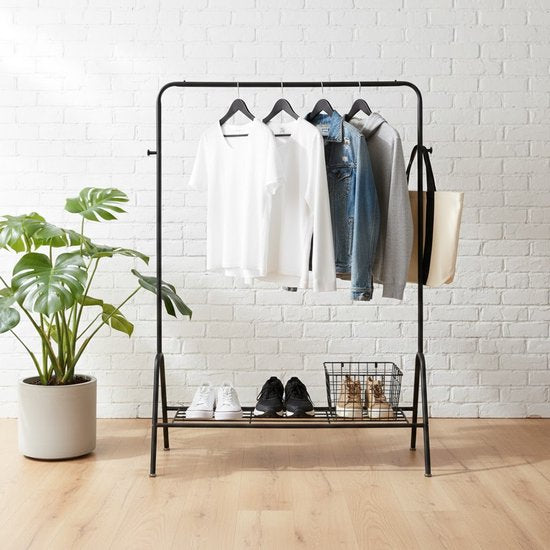 MAZAZU Industrieel Kledingrek Zwart - Compact - 147cm Hoog