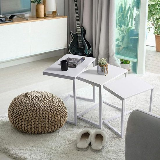 Furnish - Bijzettafeltjes - Set van 3 - Wit - 50x35x55