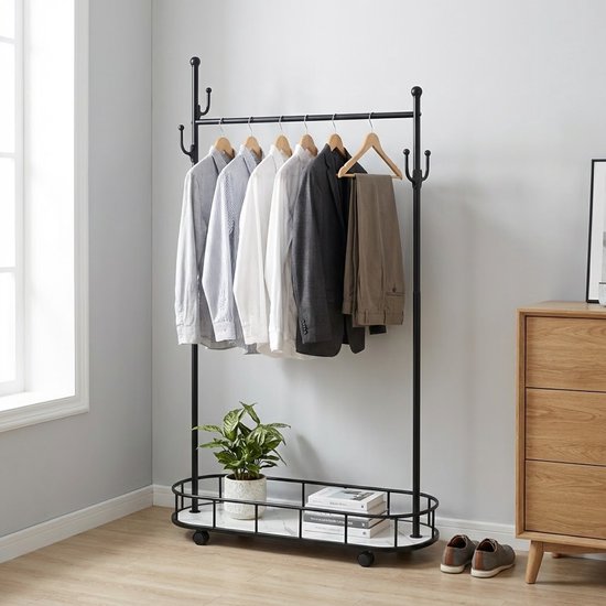 MAZAZU Luxe Kledingrek op Wielen - Zwart & Marmerlook - 177cm