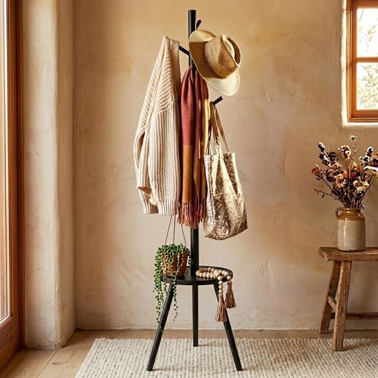 MAZAZU Staande Kapstok Zwart 8 Haken - Quorin