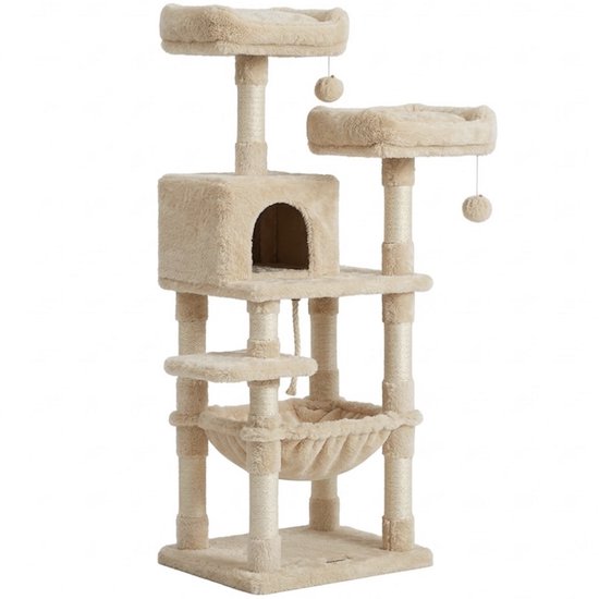MAZAZU Krabpaal met Hangmat en Ligmand - Crème Beige - 49x49x135 cm