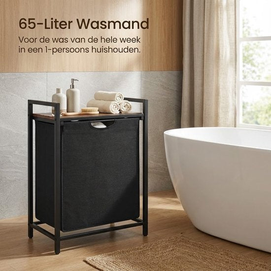MIRA Home - Wasmand - Wasmand met plank - Was opberger - Vintage - Bruin - Zwart - 50x33x72