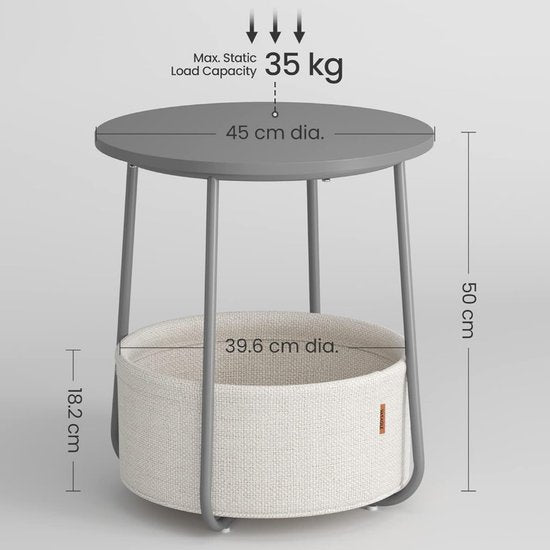 MIRA Home - Bijzettafel - Salontafel - Stoffen Mand - Koffietafel - Grijs - Beige