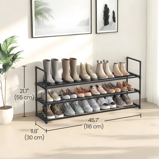MAZAZU - Schoenenrek - 3 niveaus - Metaal - Zwart - 55x30x116