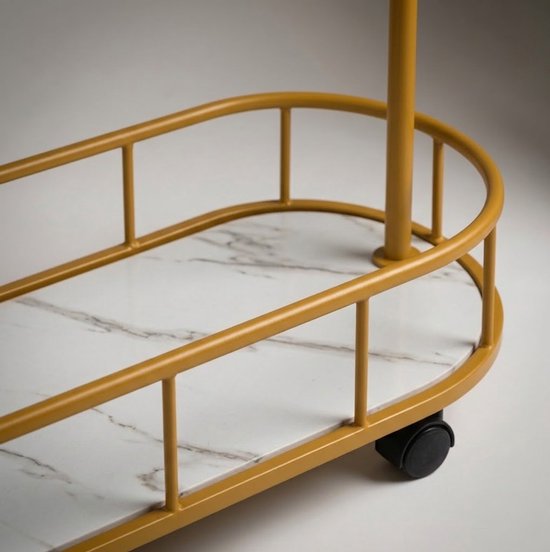 Kledingrek Verrijdbaar — Koper-Goud met Marmerlook Plateau, Wieltjes met Rem, 177 cm