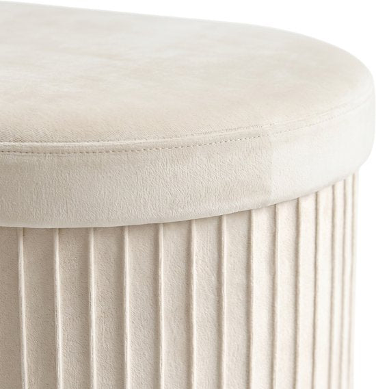 MAZAZU Opvouwbare Opbergbank met Opbergruimte - Ovaal - Velvet - Wit - 78 x 38 x 38 cm