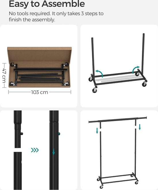 MIRA Home - Kledingrek - Garderoberek - Kledingkast - Opbergrek - 92-132x45,4x160