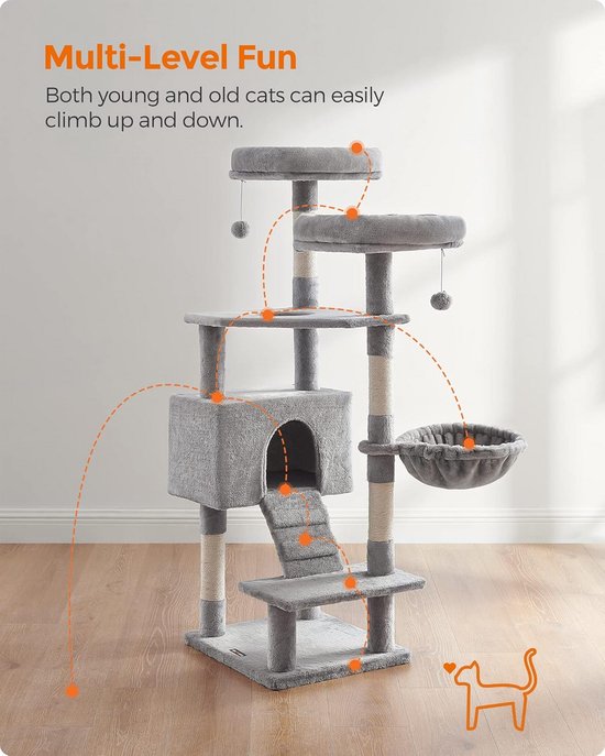 MAZAZU Krabpaal met Kattenhuis - 50x45x142 cm