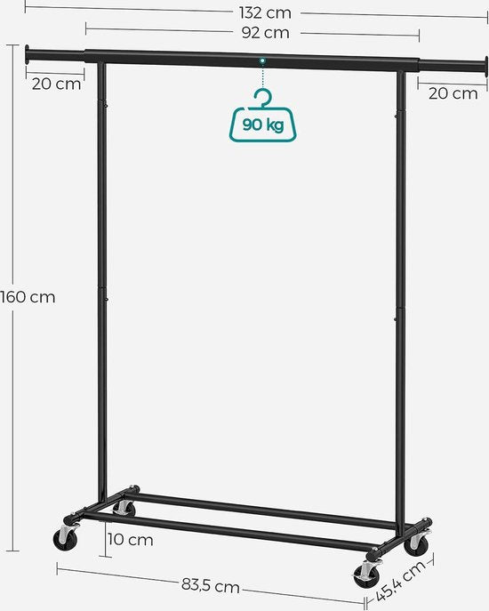 MIRA Home - Kledingrek - Garderoberek - Kledingkast - Opbergrek - 92-132x45,4x160