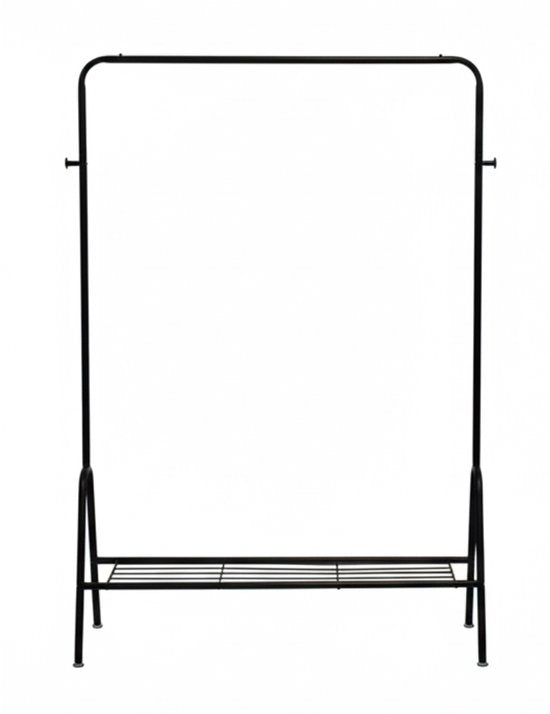 MAZAZU Industrieel Kledingrek Zwart - Compact (33cm Diep) - 147cm Hoog - Metaal Garderoberek met Schoenenrooster & Haken - A-Frame - Staand