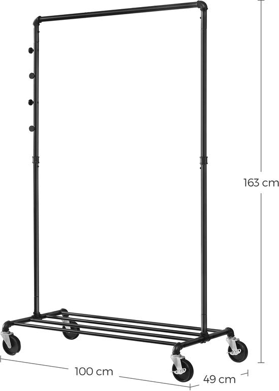 MAZAZU Kledingrek met Haken, Zwart, 100x49x163 cm – foto 4