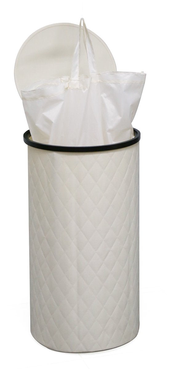 Luxe Wasmand Rond - 99 Liter - Diamond Stitch - Zwart - Met Deksel & Uitneembare Waszak - Hoog & Smal Design - 38x69 cm