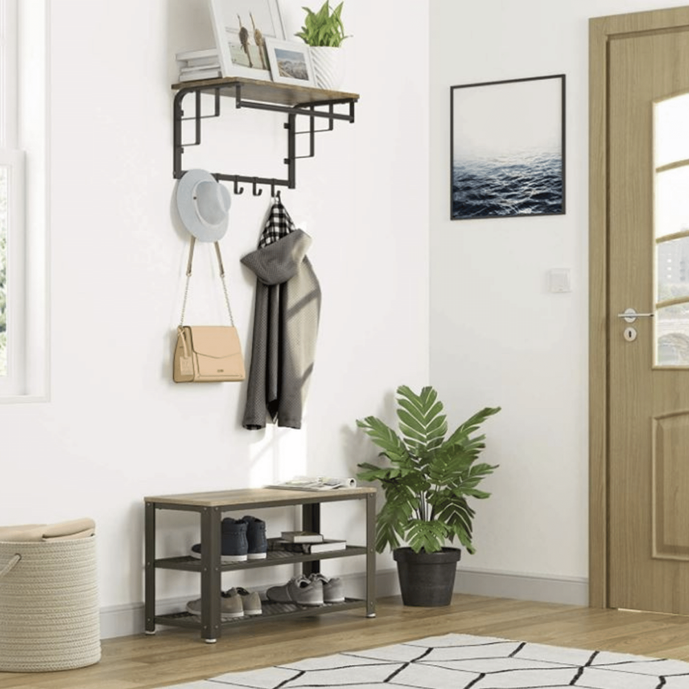 MAZAZU Industriële schoenenbank Grijshout Maevron