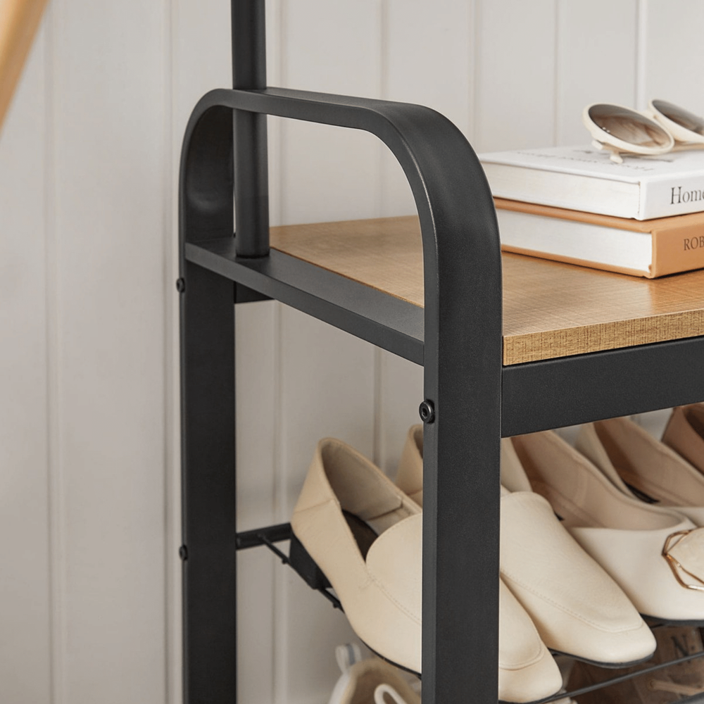 MAZAZU Staande Kapstok Hout/Zwart Qelyndor