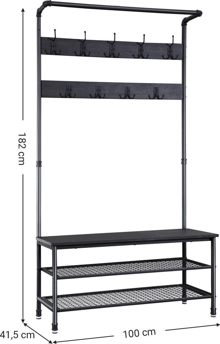VASAGLE Industrieel garderoberek 23 haken - Zwart Qynera
