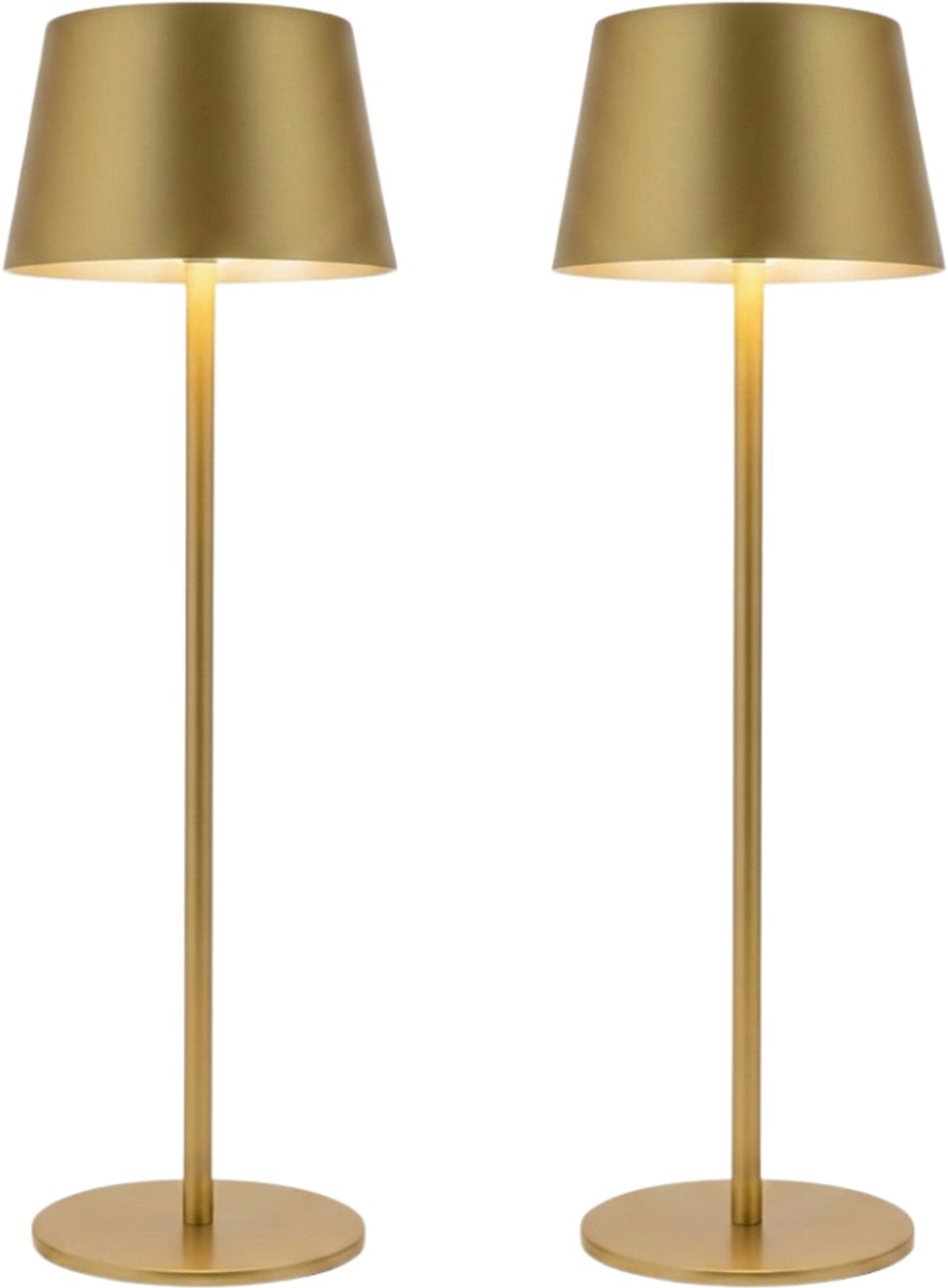 OMNIEXA Luxe Draadloze Tafellamp Goud - Set van 2 - Oplaadbaar - Dimbaar - LED 3000K Warm Licht