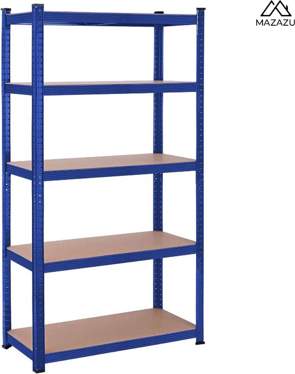 MAZAZU Stellingkast Blauw Staal - 90x40x180cm - 5 Niveaus - Industrieel Opbergrek