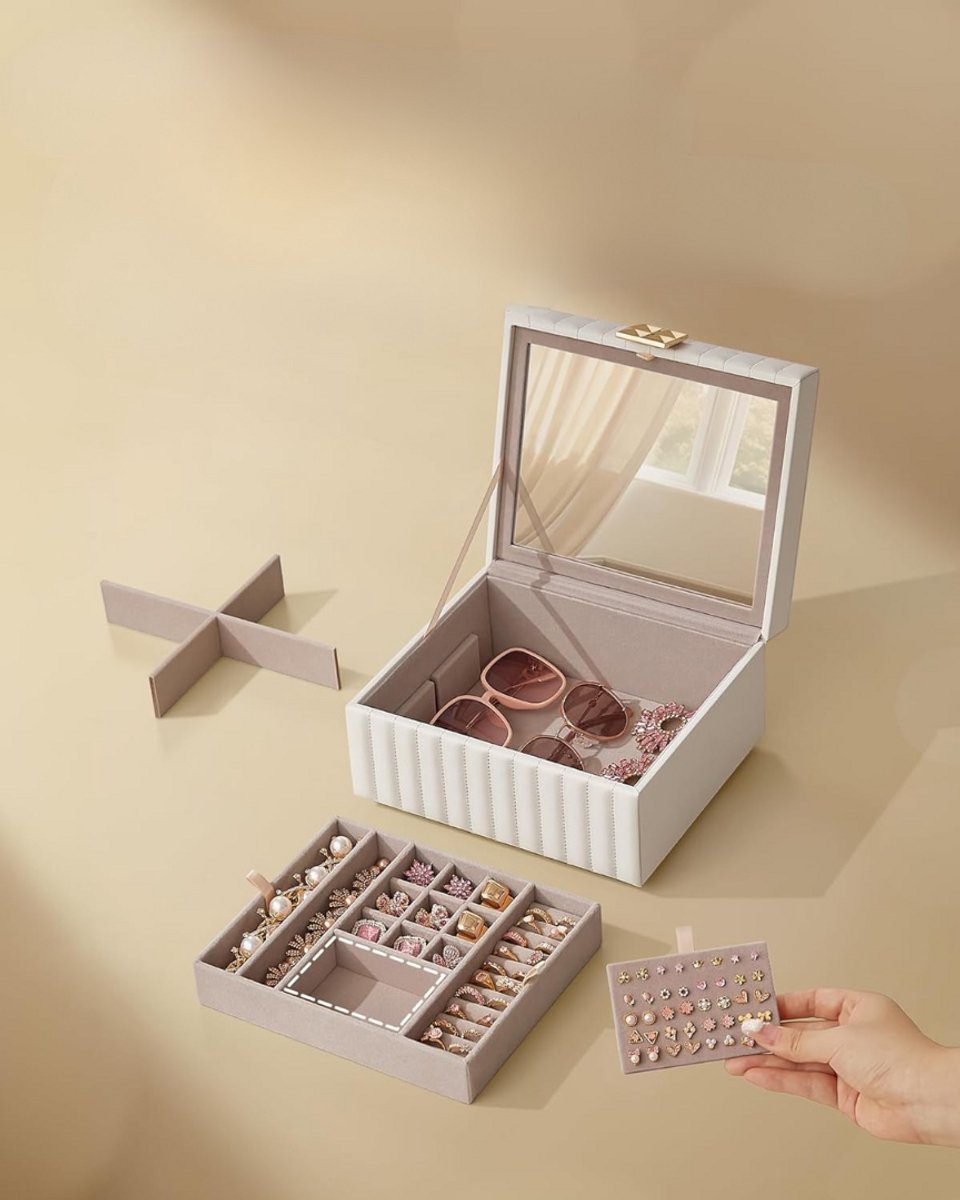 Sieradendoos - 2 Niveaus - Wit - 21.5x24x13.5