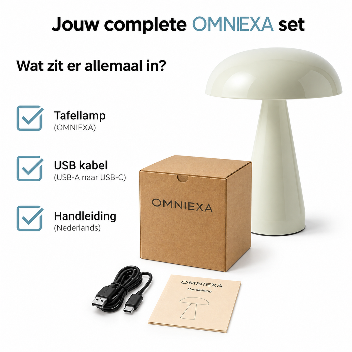 OMNIEXA Tafellamp, Amandelkleur, Dimbaar & Draadloos, 3 Lichtstanden, LED Designlamp met TouchControl – foto 7