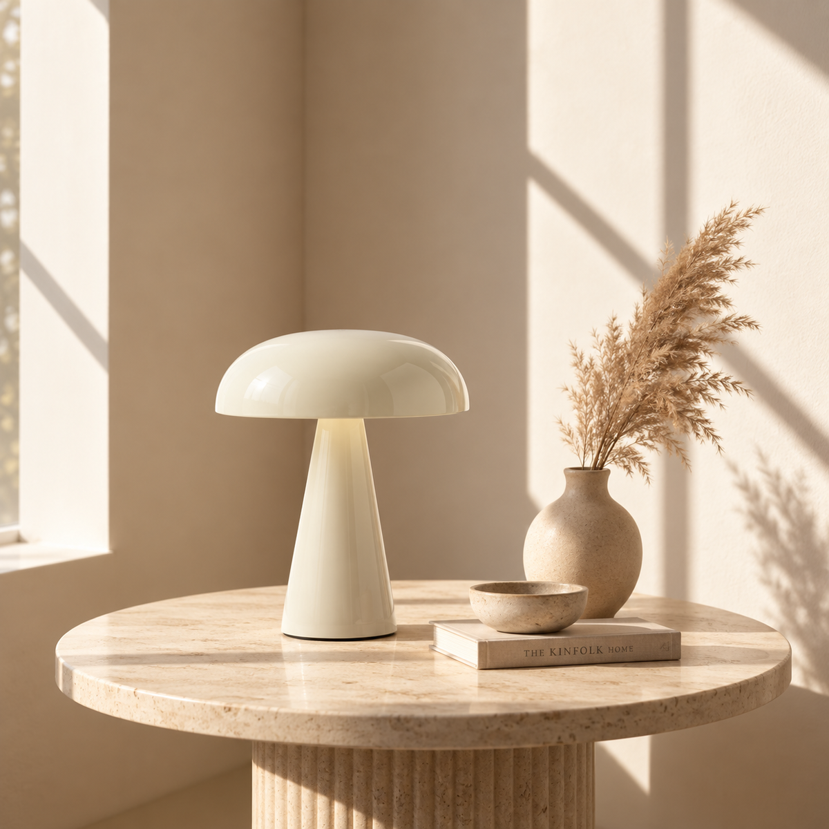 OMNIEXA Tafellamp, Amandelkleur, Dimbaar & Draadloos, 3 Lichtstanden, LED Designlamp met TouchControl