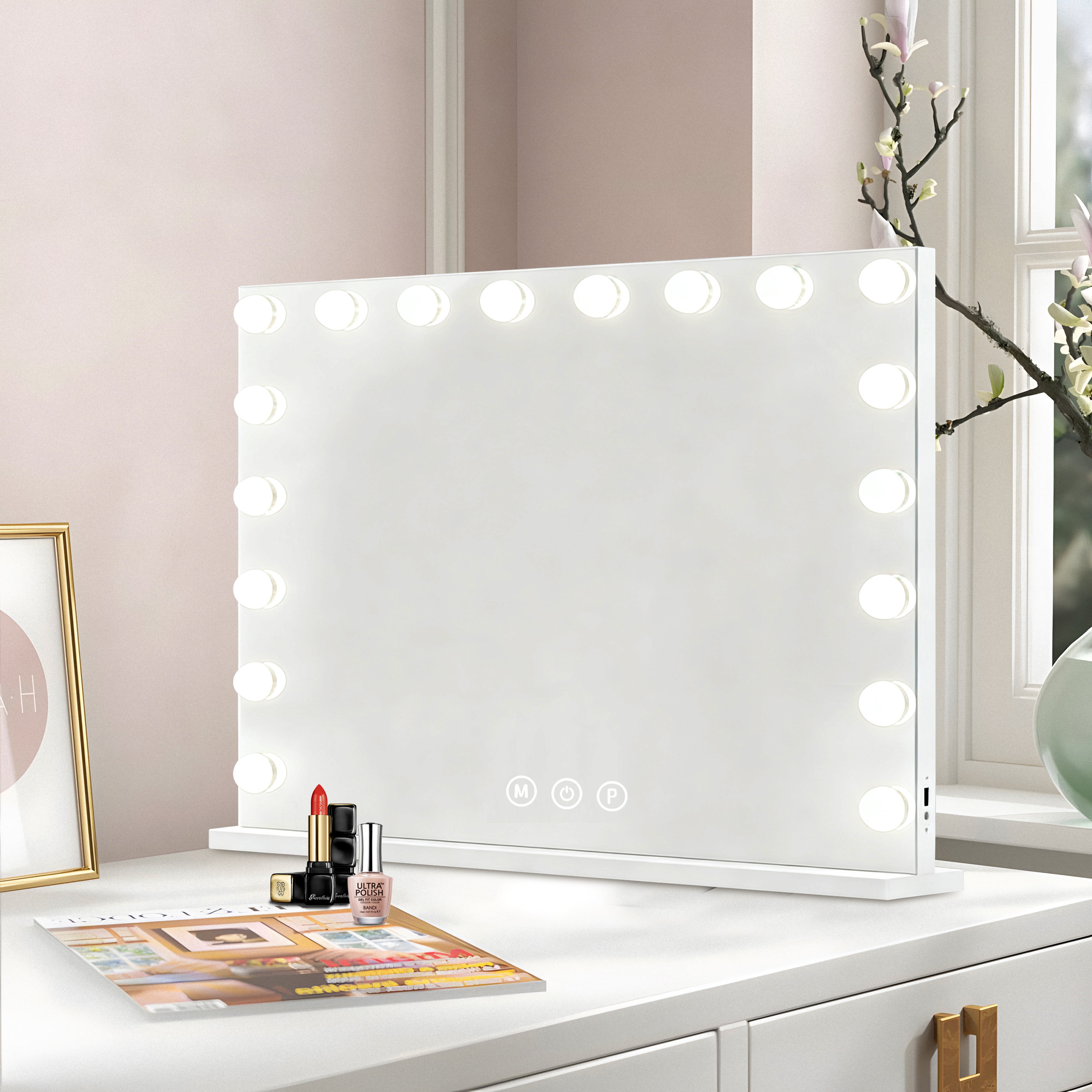 OMNIEXA XL Hollywood Spiegel Camille - incl USB & Speakers - 60x80cm