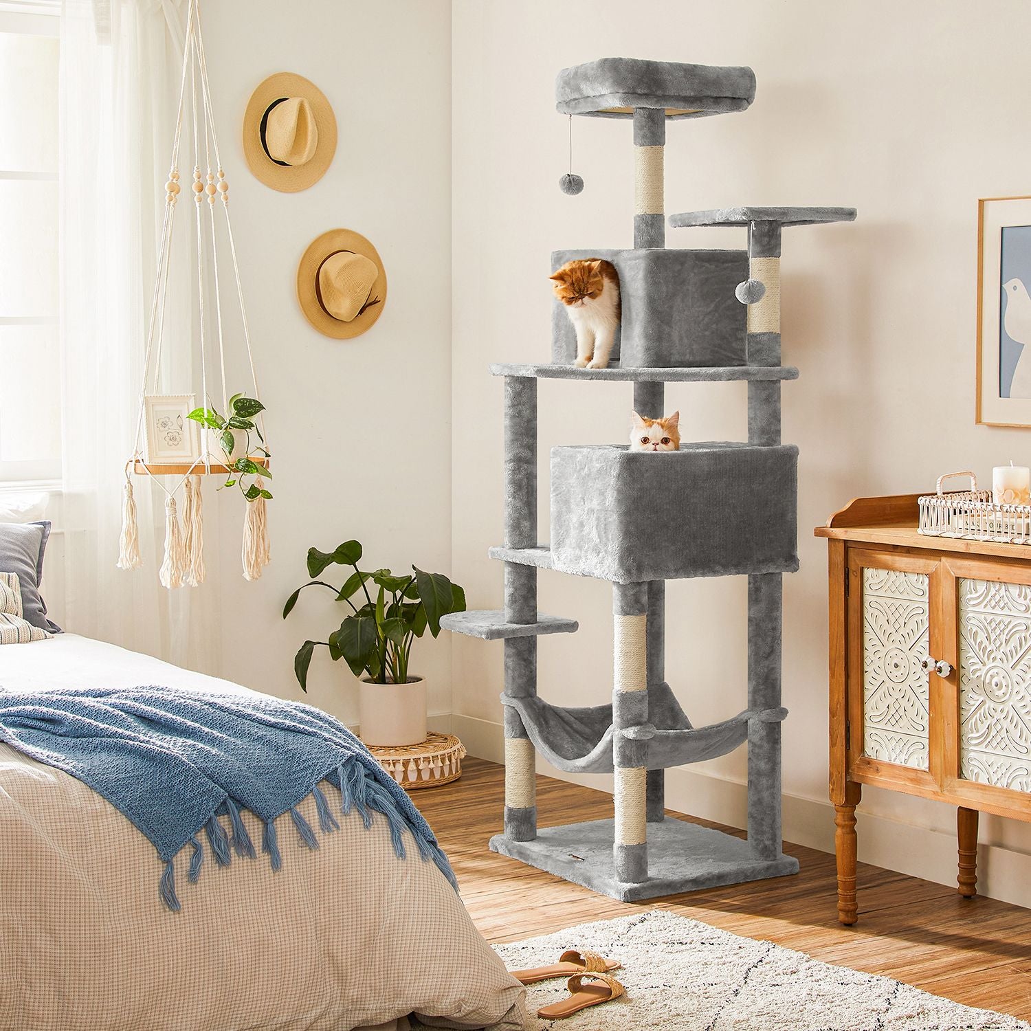 FEANDREA Grijs Krabpaal met Kattentoren Kyssara
