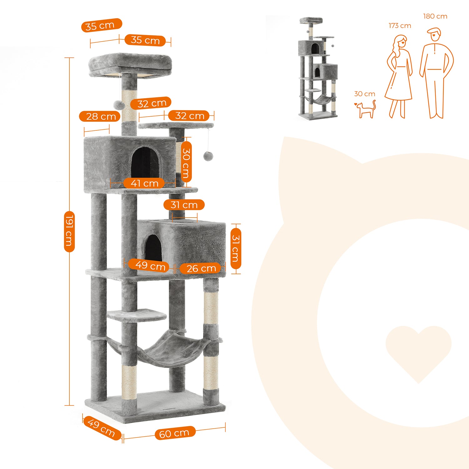 FEANDREA Grijs Krabpaal met Kattentoren Kyssara