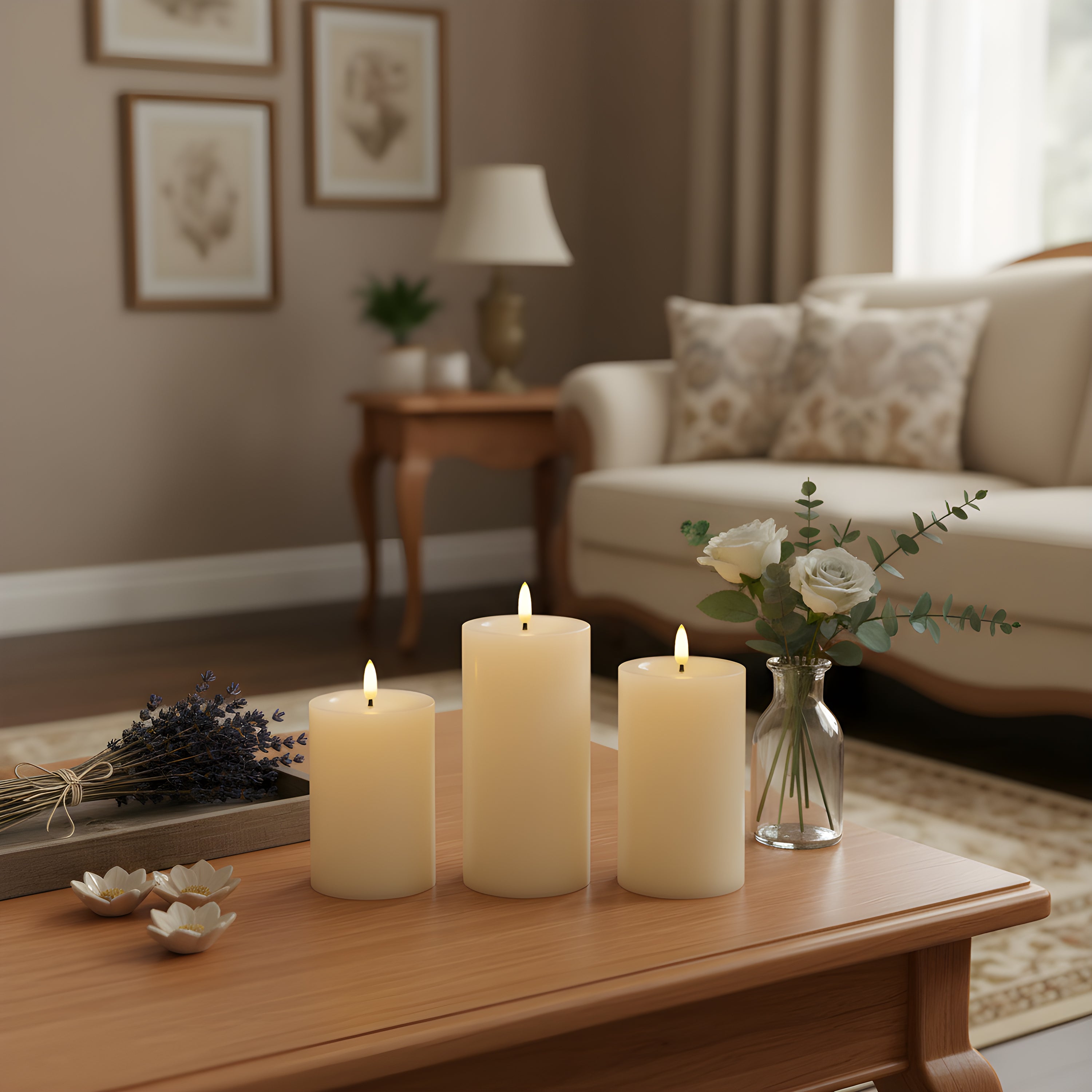OMNIEXA LED Kaarsen Set (3 Stuks) - Echte Was - Glad Design met Gesmolten Top - Creme - Met Afstandsbediening & Timer - 3D Vlam
