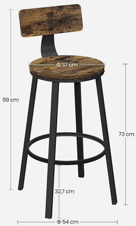 VASAGLE Industriële barkrukken set van 2 - metaal - Bruin/zwart
