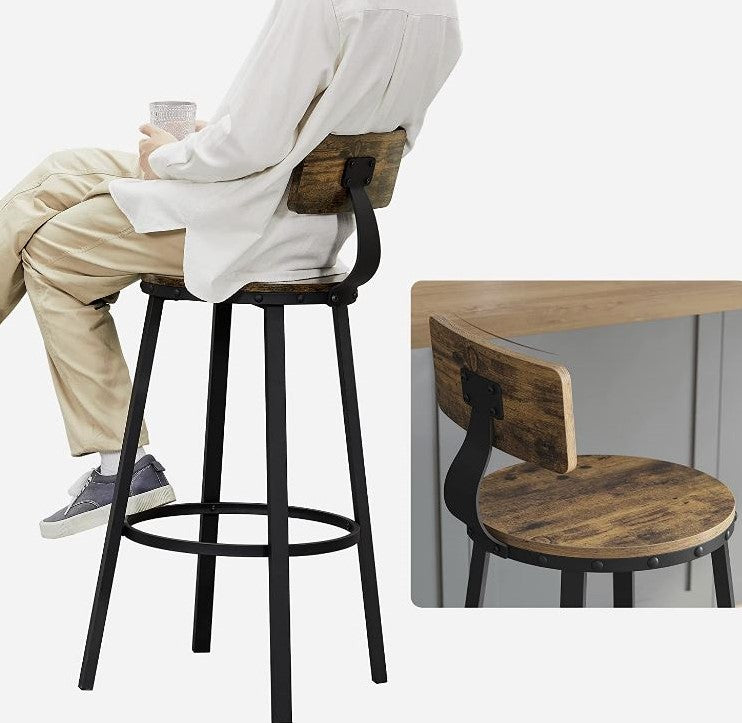 VASAGLE Industriële barkrukken set van 2 - metaal - Bruin/zwart