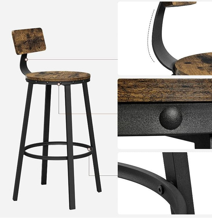 VASAGLE Industriële barkrukken set van 2 - metaal - Bruin/zwart