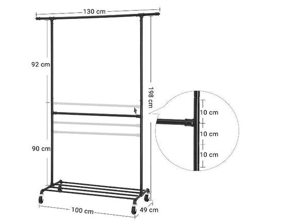 Industrieel kledingrek Elinn - Metaal - Zwart