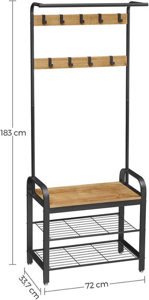 MAZAZU Staande Kapstok Hout/Zwart Qelyndor