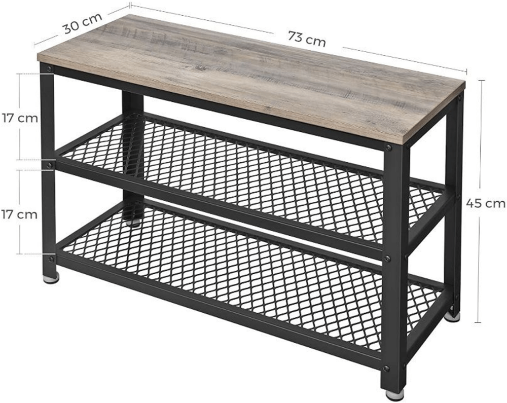 MAZAZU Industriële schoenenbank Grijshout Maevron