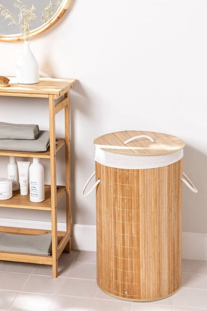 Bamboe wasmand Naxos met voering, beige