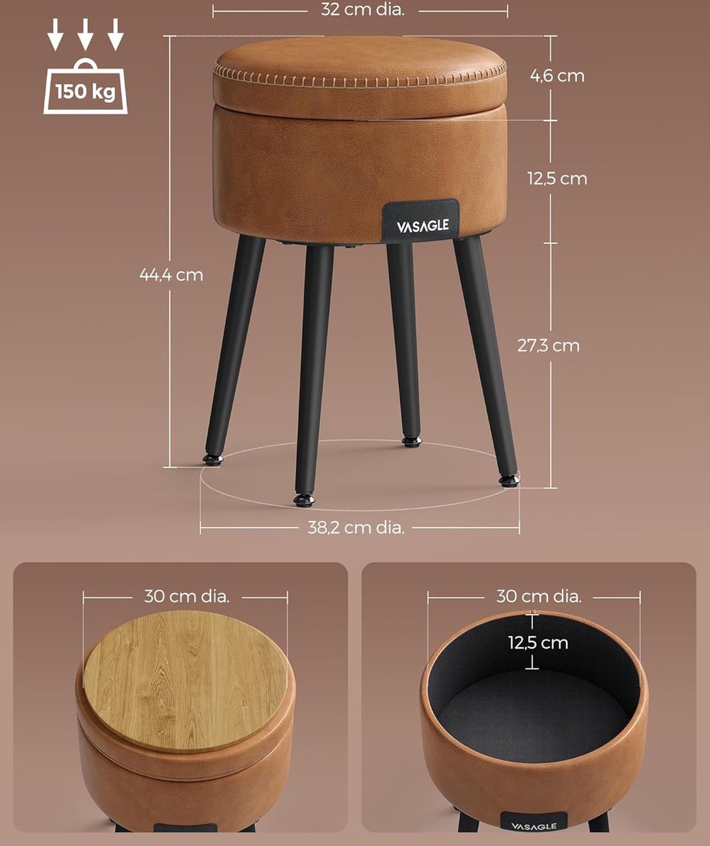 VASAGLE Opbergkruk bruin Cyzara