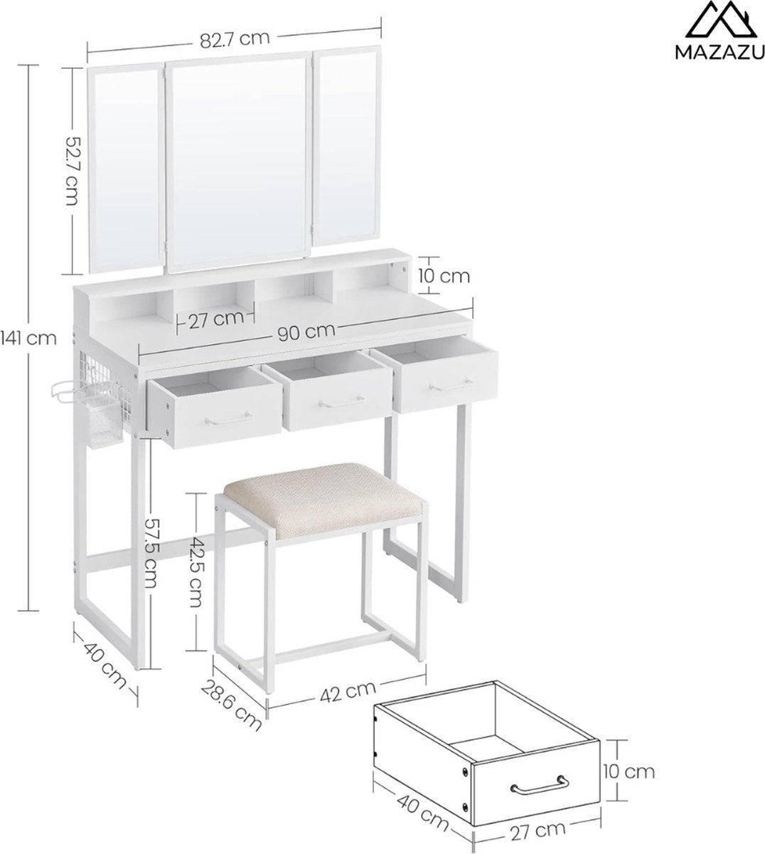 MAZAZU Industriële kaptafel wit Victoria