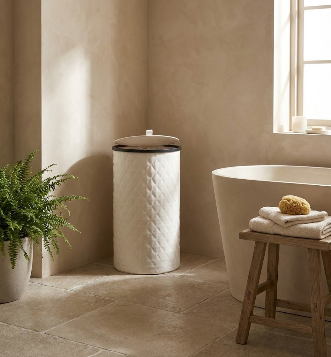 Luxe Wasmand Rond - 99 Liter - Diamond Stitch - Zwart - Met Deksel & Uitneembare Waszak - Hoog & Smal Design - 38x69 cm