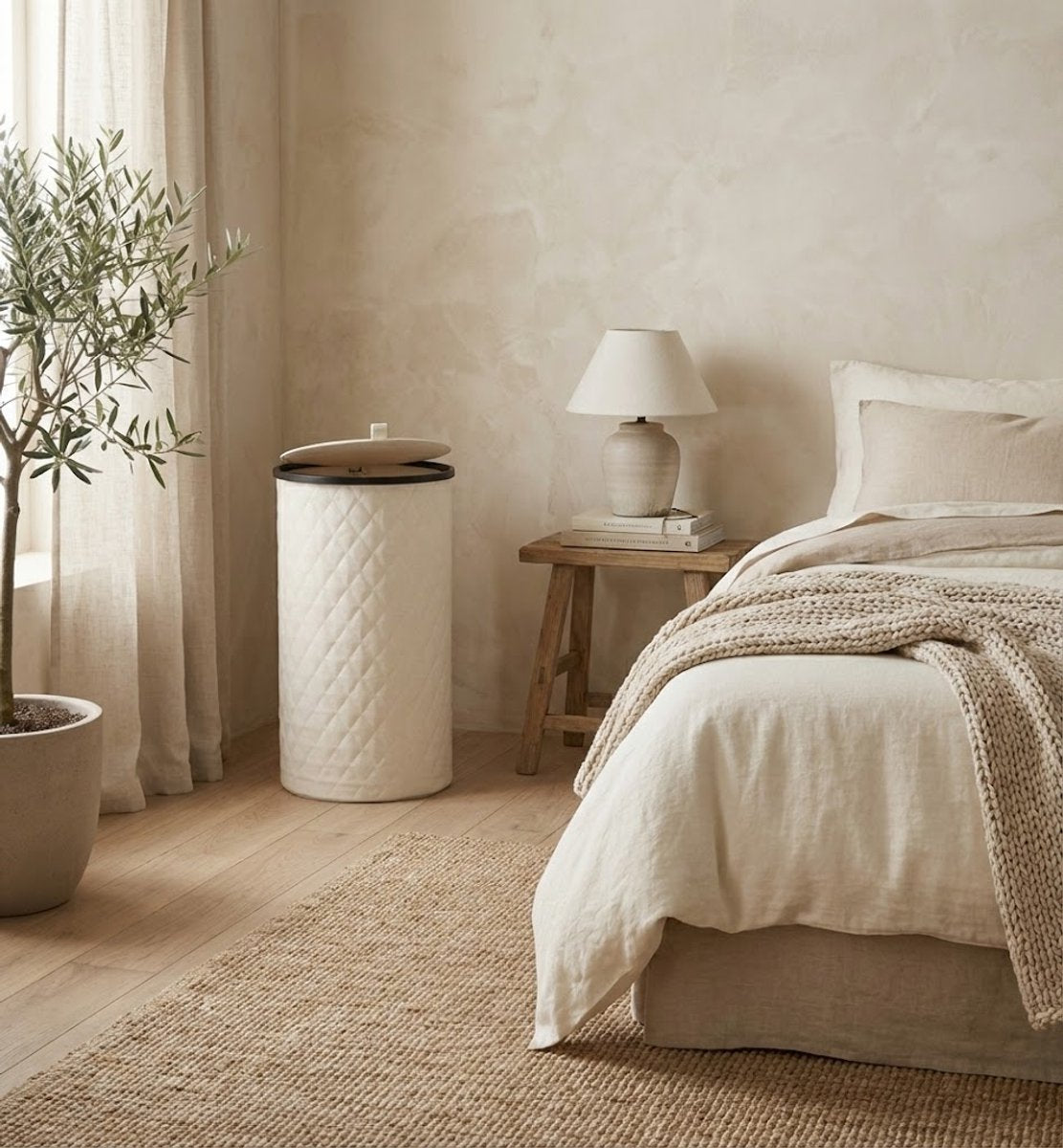 Luxe Wasmand Rond - 99 Liter - Diamond Stitch - Zwart - Met Deksel & Uitneembare Waszak - Hoog & Smal Design - 38x69 cm