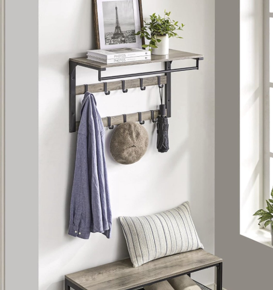 MAZAZU Industriele Wandkapstok Grijs/Zwart Pyralon