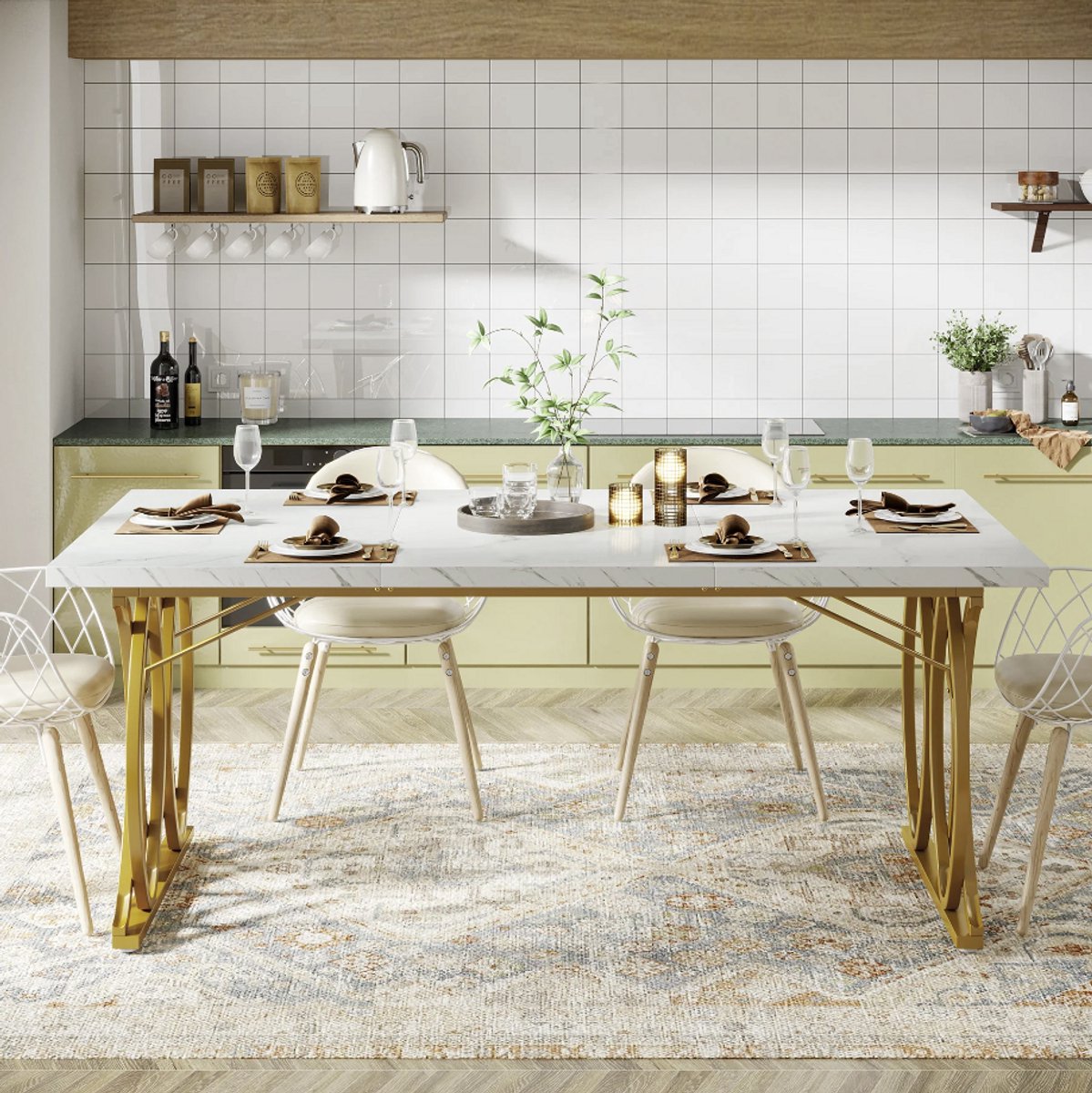 Tribesigns Eettafel Wit/Goud Joralia