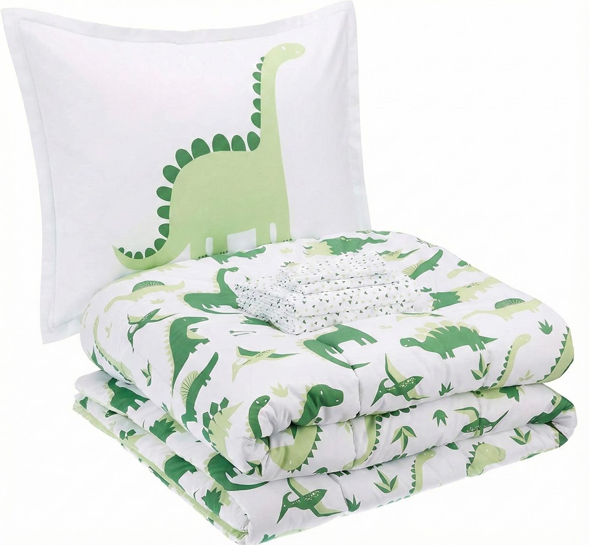 MAZAZU Kinderdekbedovertrek Set - Dinosaurus Print - Groen