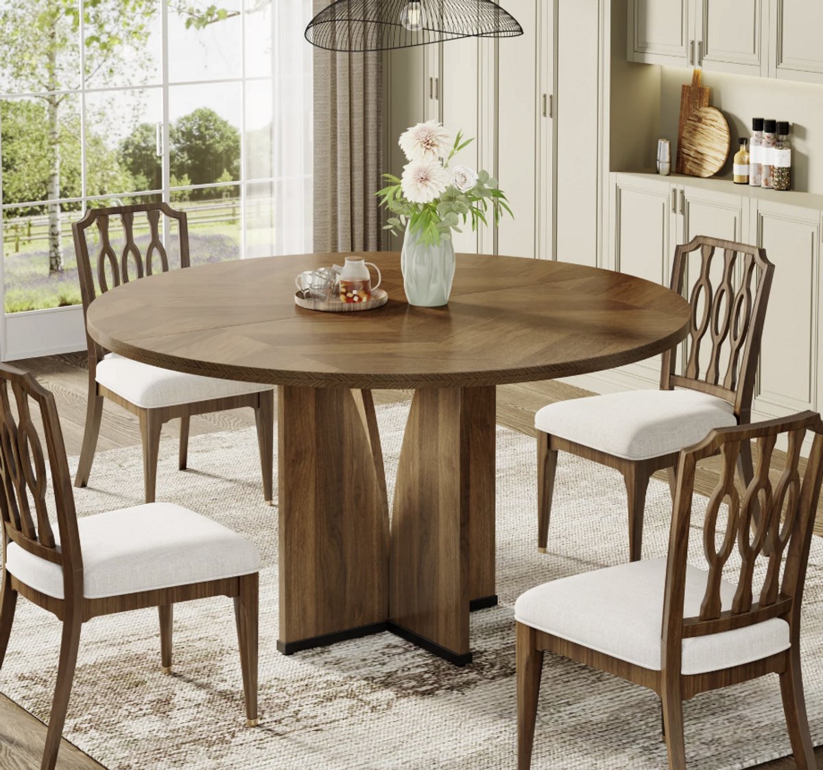 Tribesigns Eettafel rond - Houten Keukentafel Jasmira